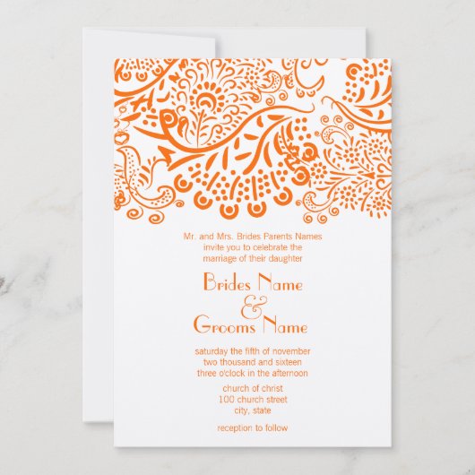 Orange Love Birds Wedding Invitation (Devant)