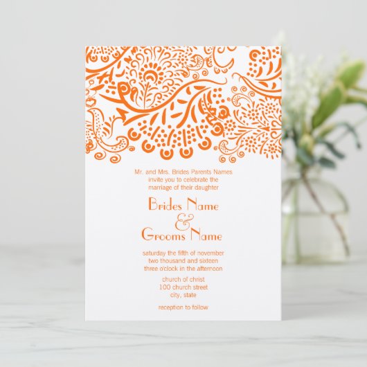 Orange Love Birds Wedding Invitation (Debout devant)