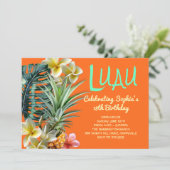 Orange Luau Anniversaire Personnalisé Invitations (Debout devant)