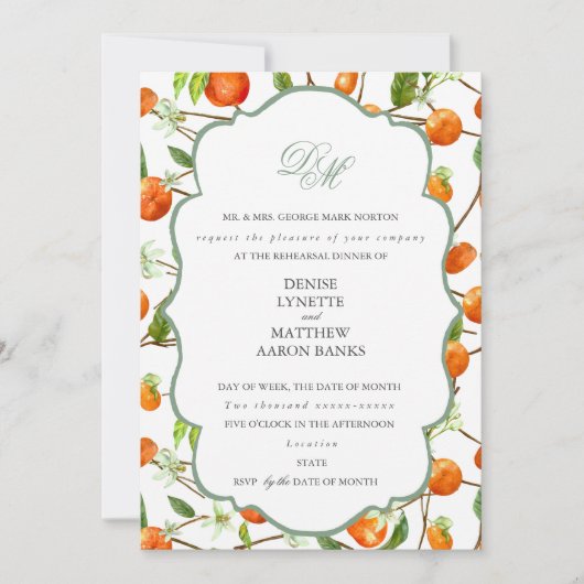 Orange Mariage Set Basil Green Invitation (Devant)