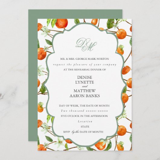 Orange Mariage Set Basil Green Invitation (Devant / Derrière)