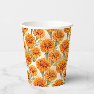 Orange marigold flowers pattern papieren bekers