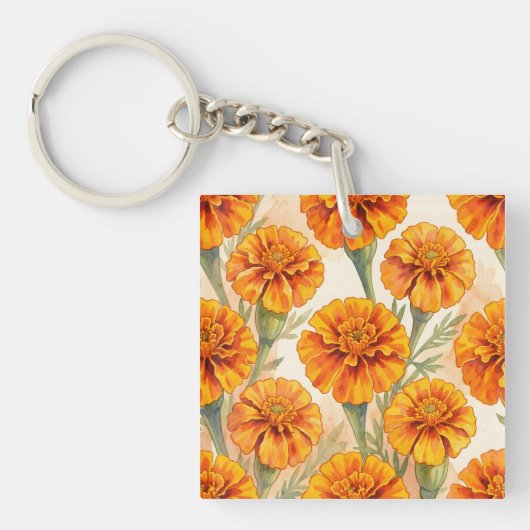 Orange marigold flowers pattern sleutelhanger (voorkant)