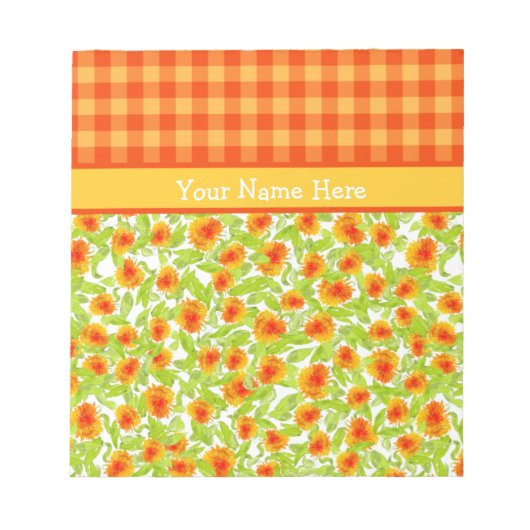 Orange Marigolds and Check Gingham Notepad, Jotter Notitieblok (Voorkant)