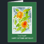 Orange Marigolds for Daughter October Birthday<br><div class="desc">A pretty October Birthday Card for a Daughter,  with the October birth-month flowers,  bright orange Pot Marigolds,  surrounds by a deep green border with white lettering. The design is from a watercolour painting by Judy Adamson. Please feel free to personalise the inside message.</div>