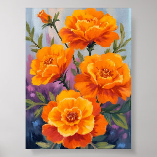 Orange Marigolds | October Flower Watercolor Poster