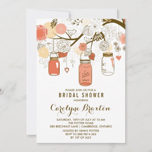 Orange Mason Jars | Invitation de douche nuptiale (Devant)