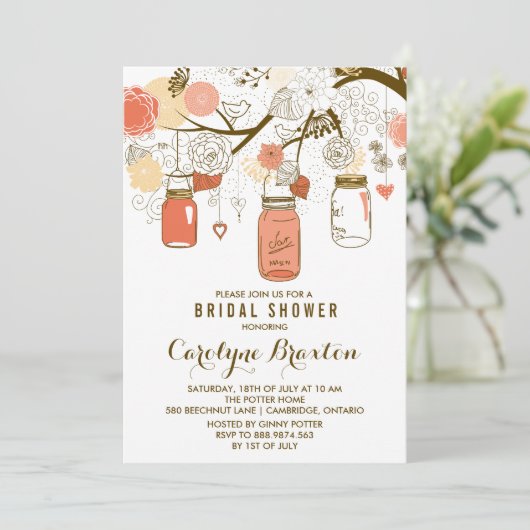 Orange Mason Jars | Invitation de douche nuptiale (Debout devant)