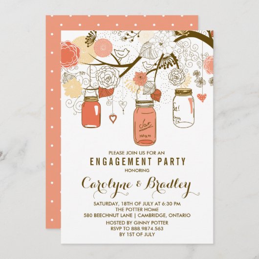 Orange Mason Jars | Invitation de la partie d'enga (Devant / Derrière)