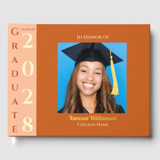 Orange Modern Photo Graduation Party Gold Foil Gue (Recto)