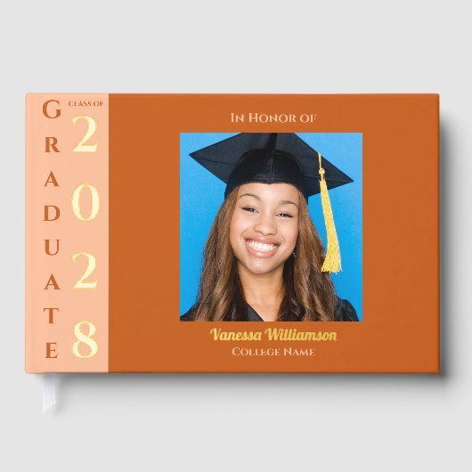 Orange Modern Photo Graduation Party Gold Foil Gue (Recto)