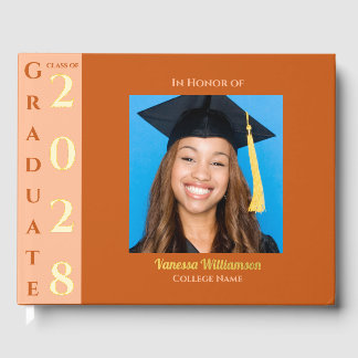 Orange Modern Photo Graduation Party Gold Foil Gue Gastenboek
