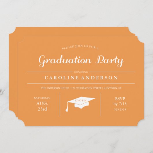 Orange Moderne Chic Graduation Invitation (Devant / Derrière)