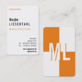 Orange Monogram Haut format Carte de visite (Devant / Derrière)