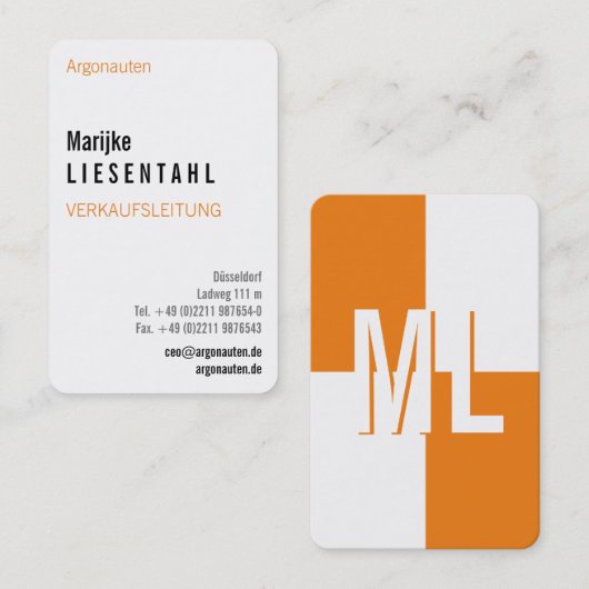 Orange Monogram Haut format Carte de visite (Devant / Derrière)
