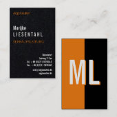 Orange Monogram Haut format Carte de visite (Devant / Derrière)