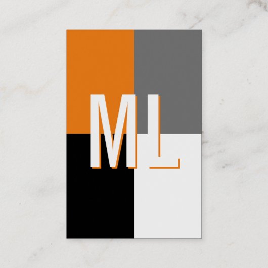 Orange Monogram Haut format Carte de visite (Dos)