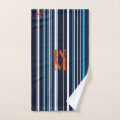 Orange Monogrammé Rayé Bleu (Serviette à main)
