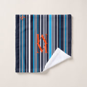 Orange Monogrammé Rayé Bleu (Gant de toilette)