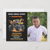 Orange Monster Camion Anniversaire Invitations pho (Devant)