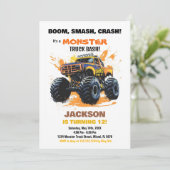 Orange Monster Truck Invitations Anniversaire (Debout devant)