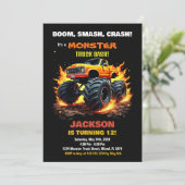 Orange Monster Truck Invitations Anniversaire Noir (Debout devant)