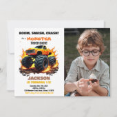 Orange Monster Truck Invitations Anniversaire Phot (Devant)