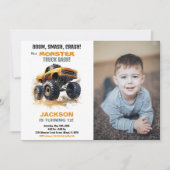 Orange Monster Truck Invitations Anniversaire Phot (Devant)