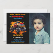 Orange Monster Truck Invitations Anniversaire Phot (Devant)