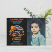 Orange Monster Truck Invitations Anniversaire Phot (Debout devant)