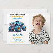 Orange Monster Truck Invitations Anniversaire Phot (Devant)