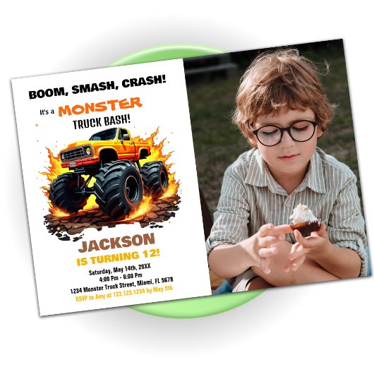 Orange Monster Truck Invitations Anniversaire Phot