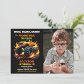 Orange Monster Truck Invitations Anniversaire Phot (Debout devant)