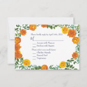 Orange & Navy Blue Peony Rose Invitation Réponse (Devant)