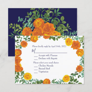 Orange & Navy Blue Peony Rose Invitation Réponse