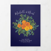 Orange & Navy Blue Peony Rose programmes de mariag (Page de couverture)