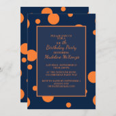Orange Navy Blue Polka Dot Invitation de fête d'an (Devant / Derrière)