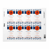Orange Navy Mariage Daisy Wine Bottle Étiquettes (Feuille entière)