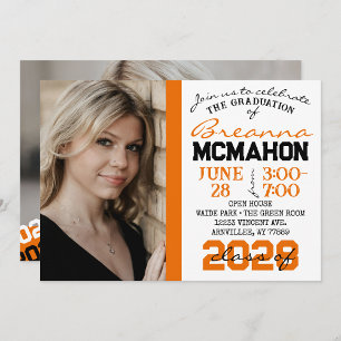 Orange noir blanc Graduation 2 Invitation photo