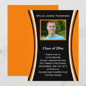Orange, Noir, Blanc Photo Graduation Invitation (Devant / Derrière)