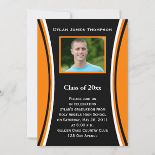 Orange, Noir, Blanc Photo Graduation Invitation