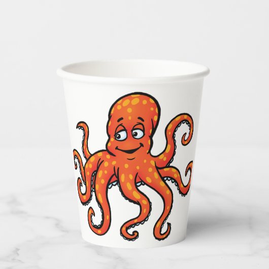 Orange Octopus Cartoon Ocean Sea Creature Papieren Bekers (Voorkant)