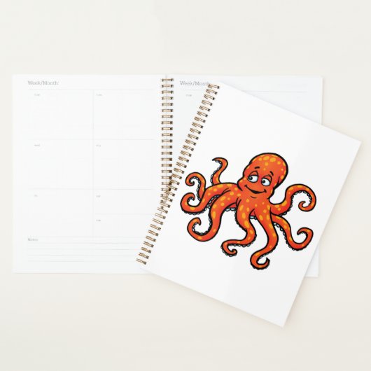 Orange Octopus Cartoon Ocean Sea Creature Planner (Display)