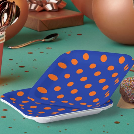 Orange On Blue Polka Dots Pattern Design  Papieren Bordje