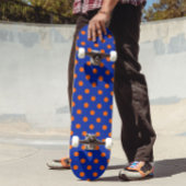 Orange On Blue Polka Dots Pattern Design Skateboard