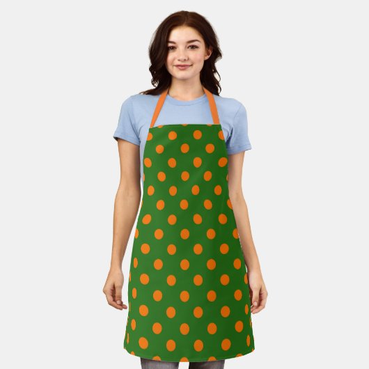 Orange On Green Polka Dots Pattern Design  Schort (Gedragen)
