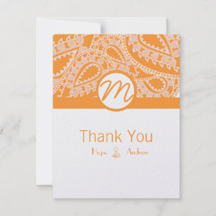 Orange Paisley Mariage Merci Cartes