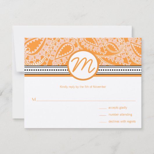 Orange Paisley Wedding RSVP avec points (Devant)