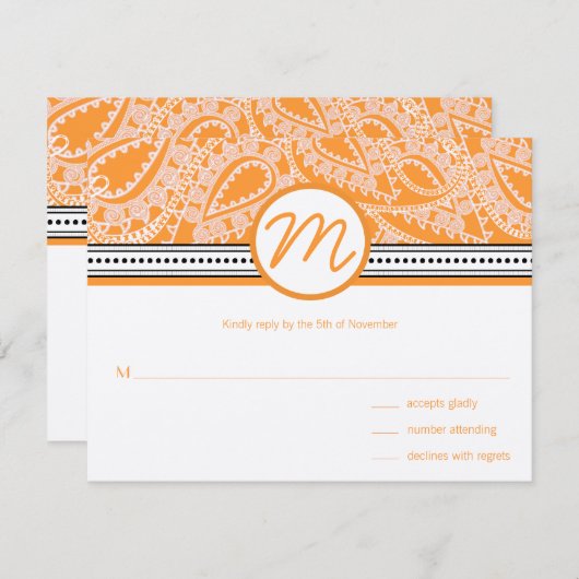 Orange Paisley Wedding RSVP avec points (Devant / Derrière)