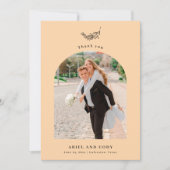 Orange pâle | Carte de remerciements photo Mariage (Devant)